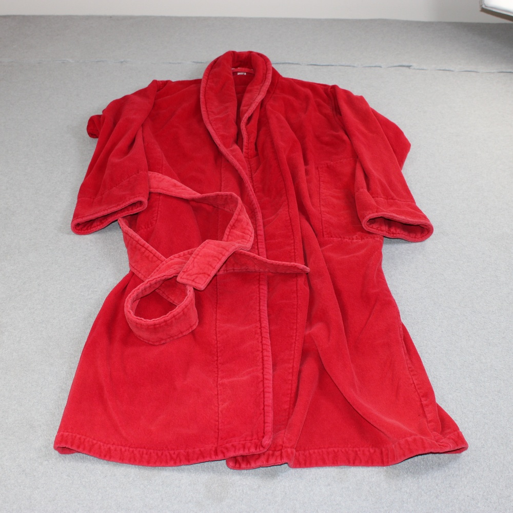 Victoria's Secret Robe Women Medium Red Cotton Velour Short Sleeve Kimono Belted